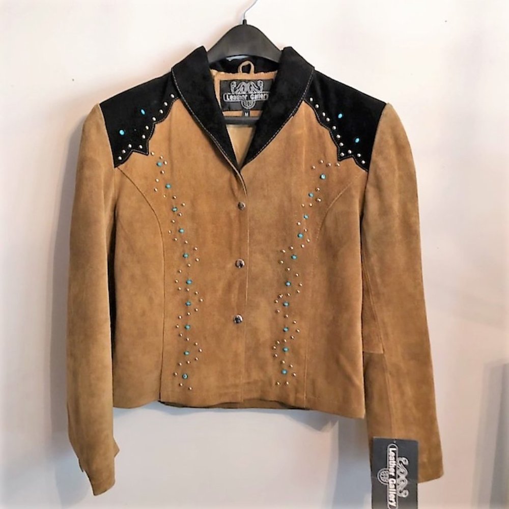 Leather Gallery Fringe Suede Jacket w/ beads/studs
